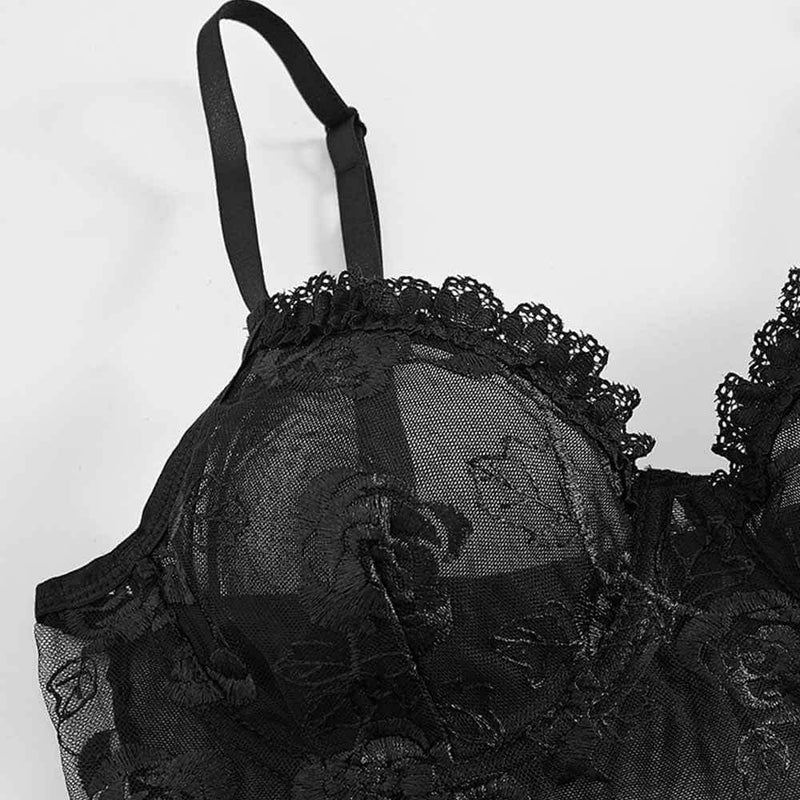 Sexy Embroidery Mesh Backless Suspender Pajamas GTHIC Sexy Embroidery Mesh Backless Suspender Pajamas GTHIC