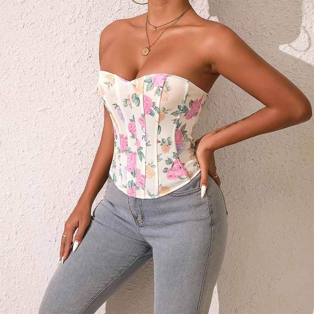 Sexy Floral Print Bandeau Tube Corset 01 | Gthic.com