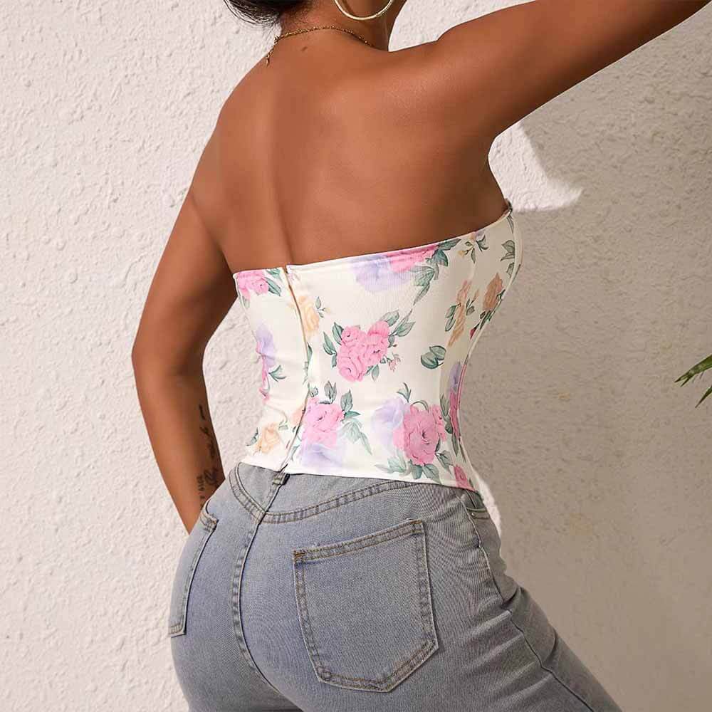 Sexy Floral Print Bandeau Tube Corset