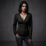 Sexy Form-Fitting Deep-V Knotted-Front Knit Top
