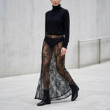 Sexy High-Waisted Sheer Lace Mesh Maxi Skirt | Gthic.com