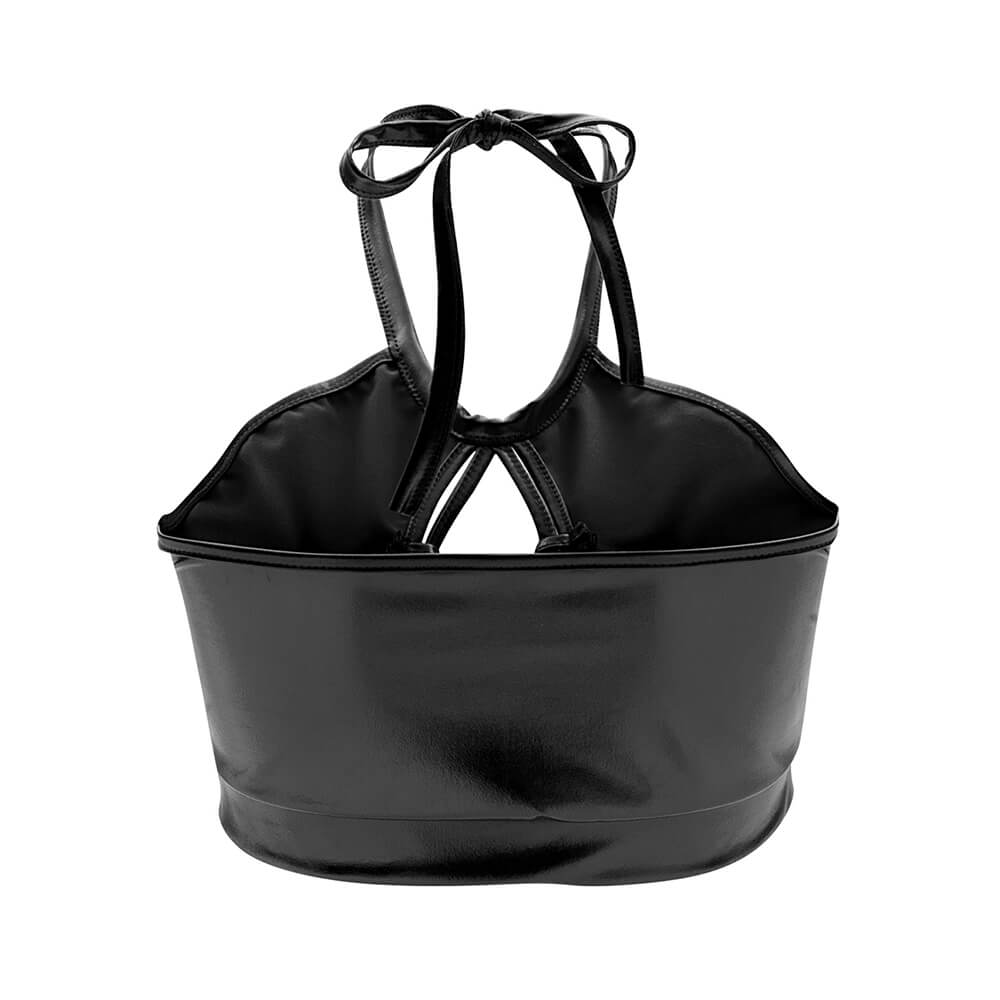 Sexy Hollow Glossy Slim Lace Up Halter Neck Vest