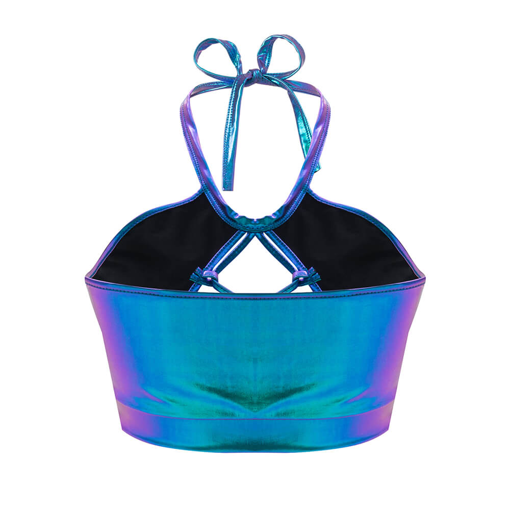 Sexy Hollow Glossy Slim Lace Up Halter Neck Vest