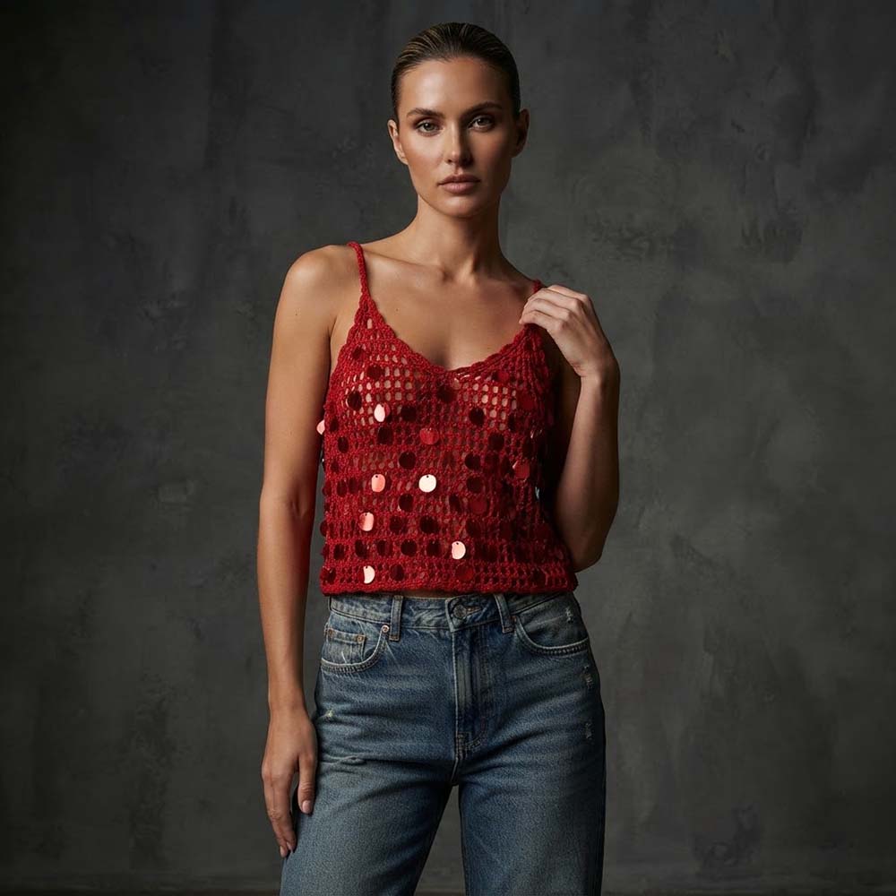 Sexy Hollow Out Bikini Crochet Sequin Camisole | Gthic.com