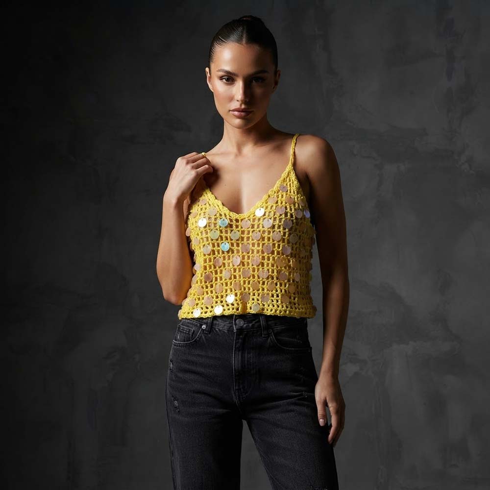 Sexy Hollow Out Bikini Crochet Sequin Camisole
