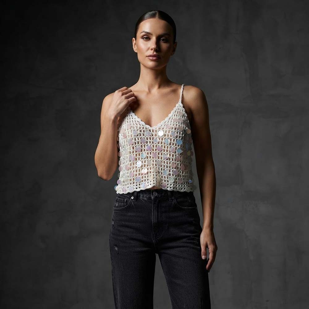 Sexy Hollow Out Bikini Crochet Sequin Camisole