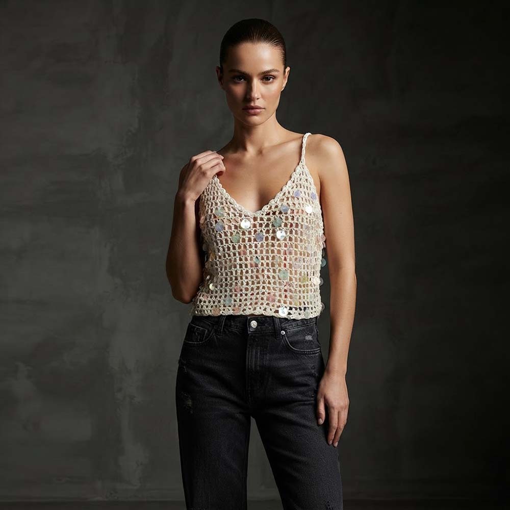 Sexy Hollow Out Bikini Crochet Sequin Camisole
