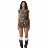 Sexy Lace Back Hollow Lace-Up Vest Bow Shorts Set | Gthic.com