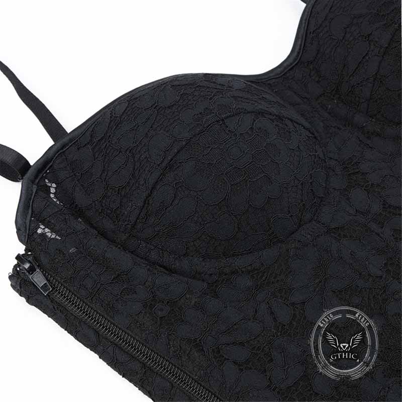 Sexy Lace Mesh Side Zipper Suspender Corset