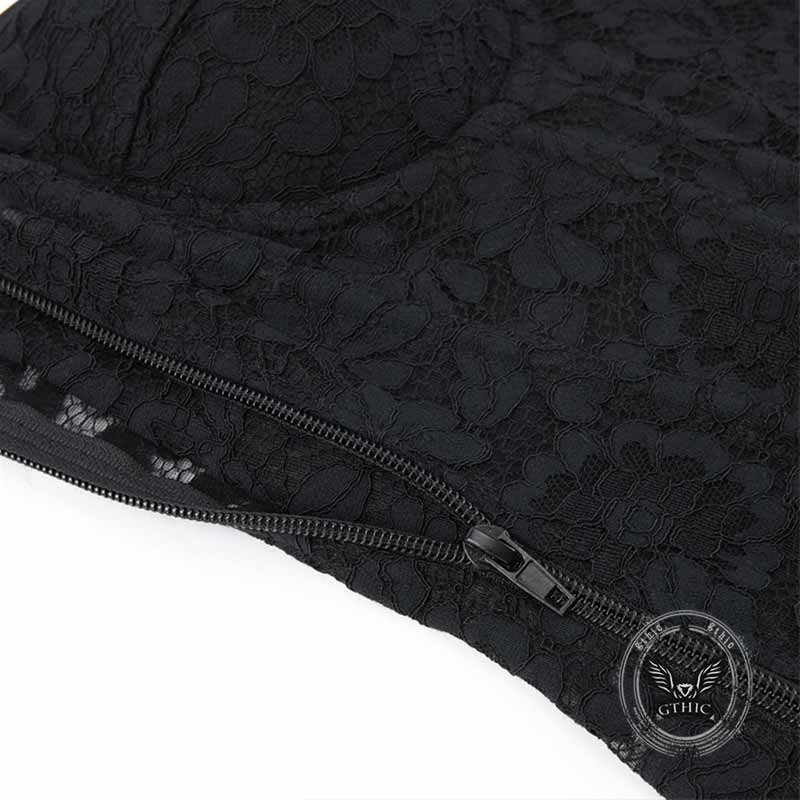 Sexy Lace Mesh Side Zipper Suspender Corset