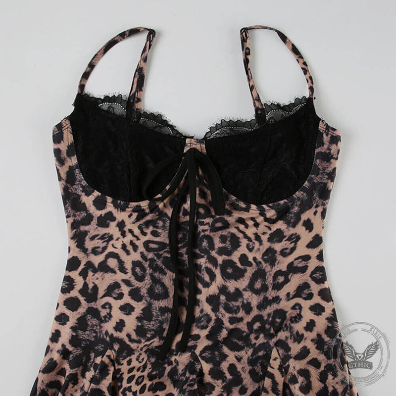 Sexy Leopard Lace Splicing Slim Suspender Dress – GTHIC Sexy Leopard Lace Splicing Slim Suspender Dress – GTHIC