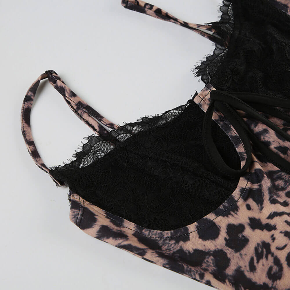 Sexy Leopard Lace Splicing Slim Suspender Dress | Gthic.com
