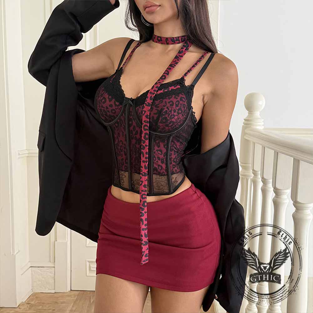 Sexy Leopard Patchwork Fake Two-Piece Camisole | Gthic.com