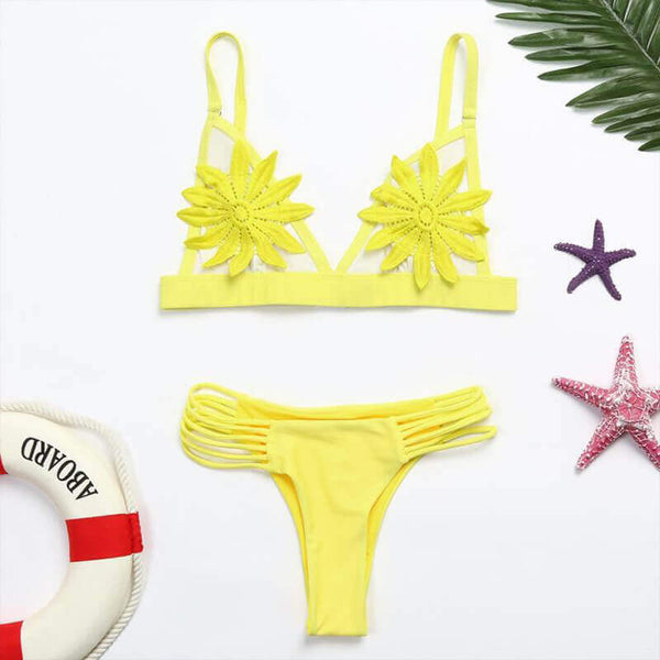 Sexy Mesh Flower Decoration Bikini Swimsuit | Gthic.com