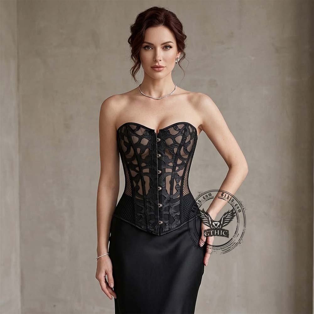 Sexy Mesh Hollow Out Flower Overbust Corset | Gthic.com