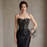 Sexy Mesh Hollow Out Flower Overbust Corset | Gthic.com