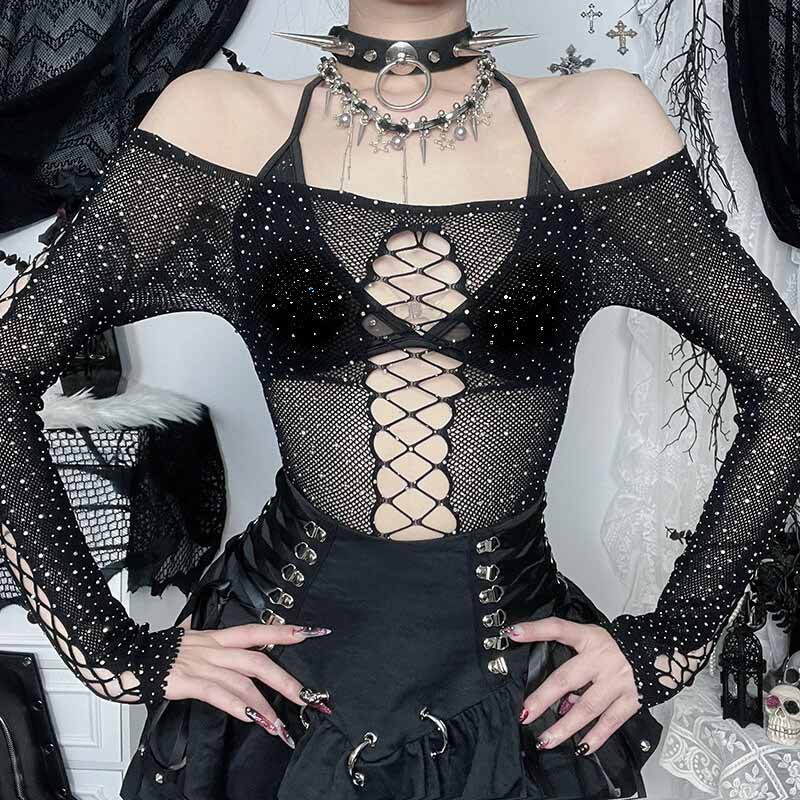 Sexy Mesh Hollow Spider Web See-Through Bodysuit 01 | Gthic.com