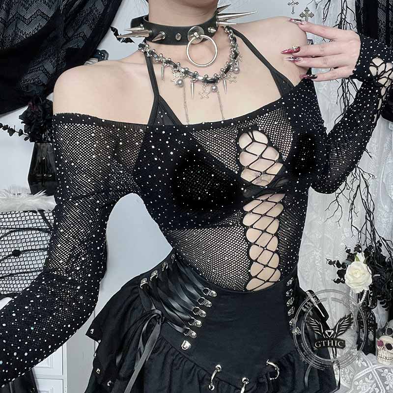 Sexy Mesh Hollow Spider Web See-Through Bodysuit 02 | Gthic.com