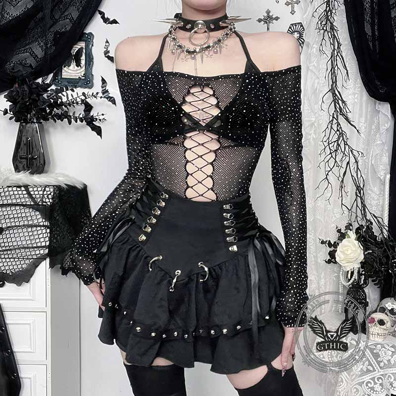 Sexy Mesh Hollow Spider Web See-Through Bodysuit