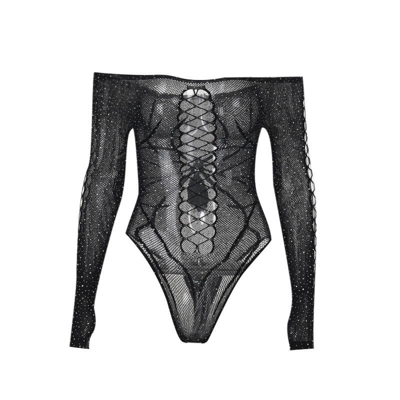 Sexy Mesh Hollow Spider Web See-Through Bodysuit 03 | Gthic.com