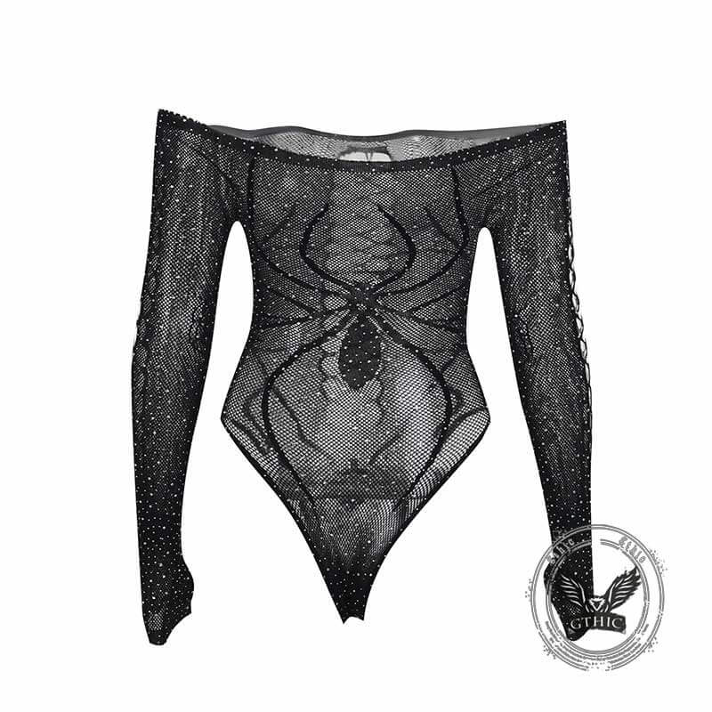 Sexy Mesh Hollow Spider Web See-Through Bodysuit