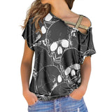 Sexy Off-The-Shoulder Skull Print Cross Strap Top 01 | Gthic.com