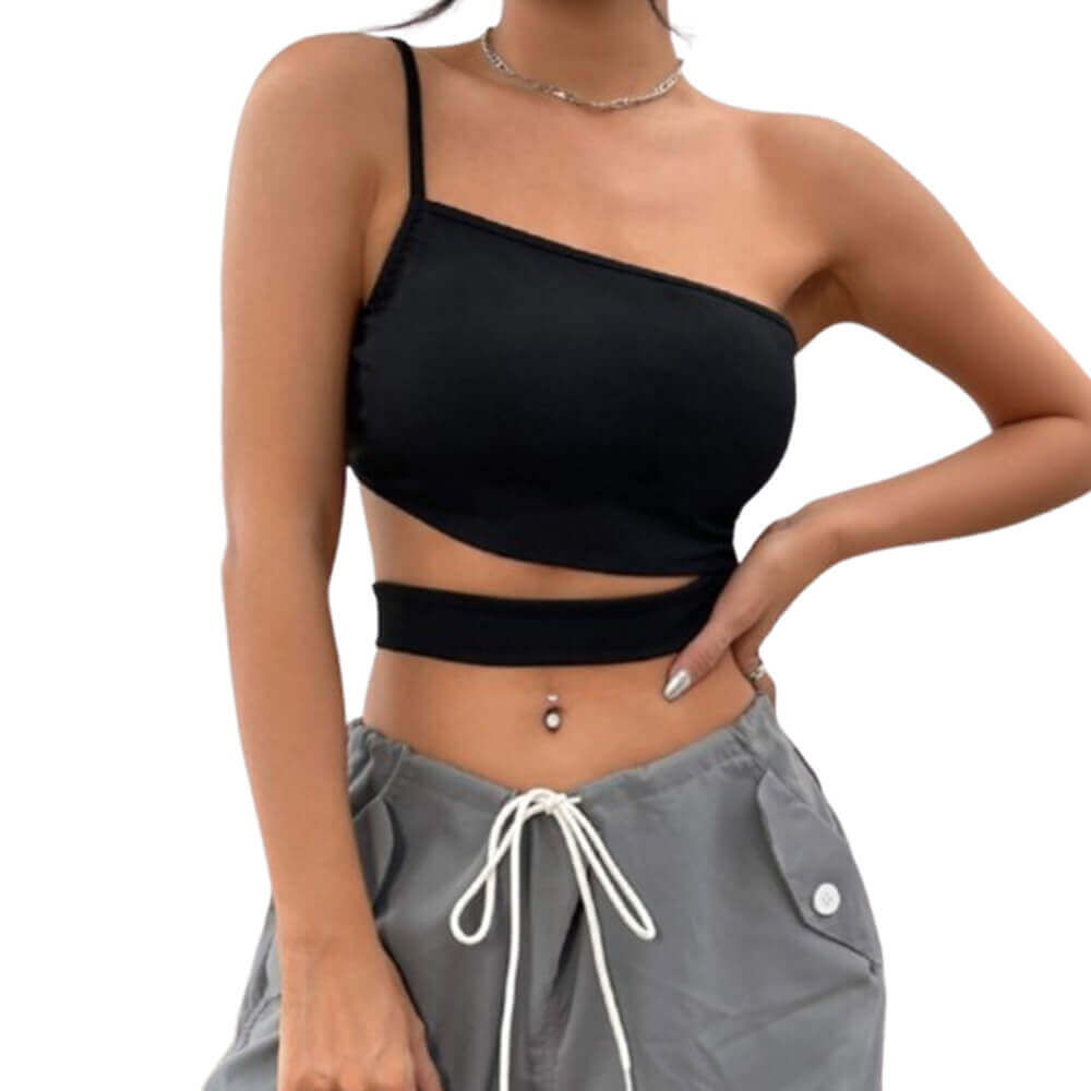 Top corto halter de poliéster sin espalda en forma de mariposa