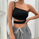 Sexy One Shoulder Backless Crop Top 01 | Gthic.com