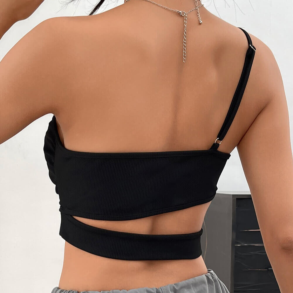 Top corto halter de poliéster sin espalda en forma de mariposa