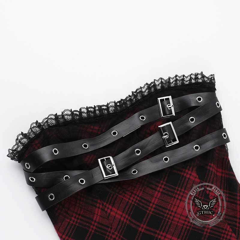 Sexy Red Plaid Tube Top Spider Web Hem Dress