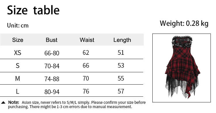 Sexy Red Plaid Tube Top Spider Web Hem Dress