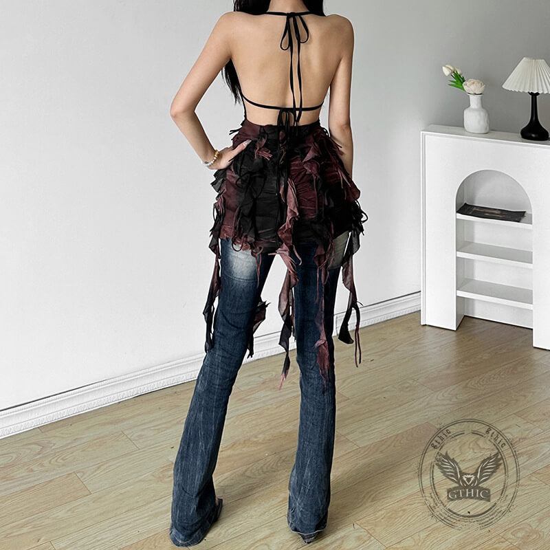 Sexy Ribbon Slim High Waist Halter Neck Backless Dress | Gthic.com