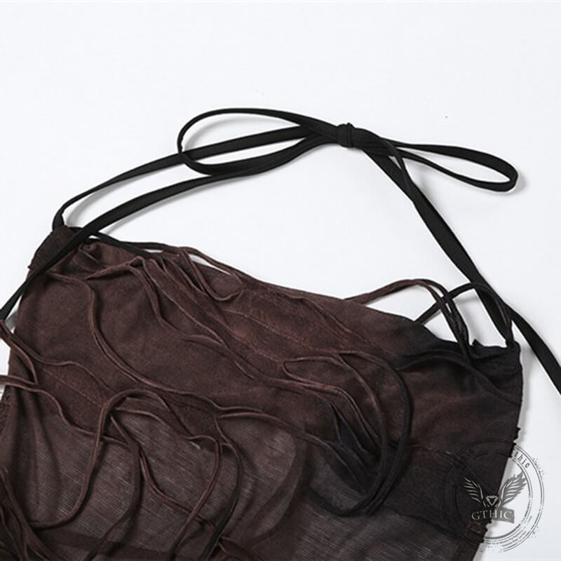 Sexy Ribbon Slim High Waist Halter Neck Backless Dress