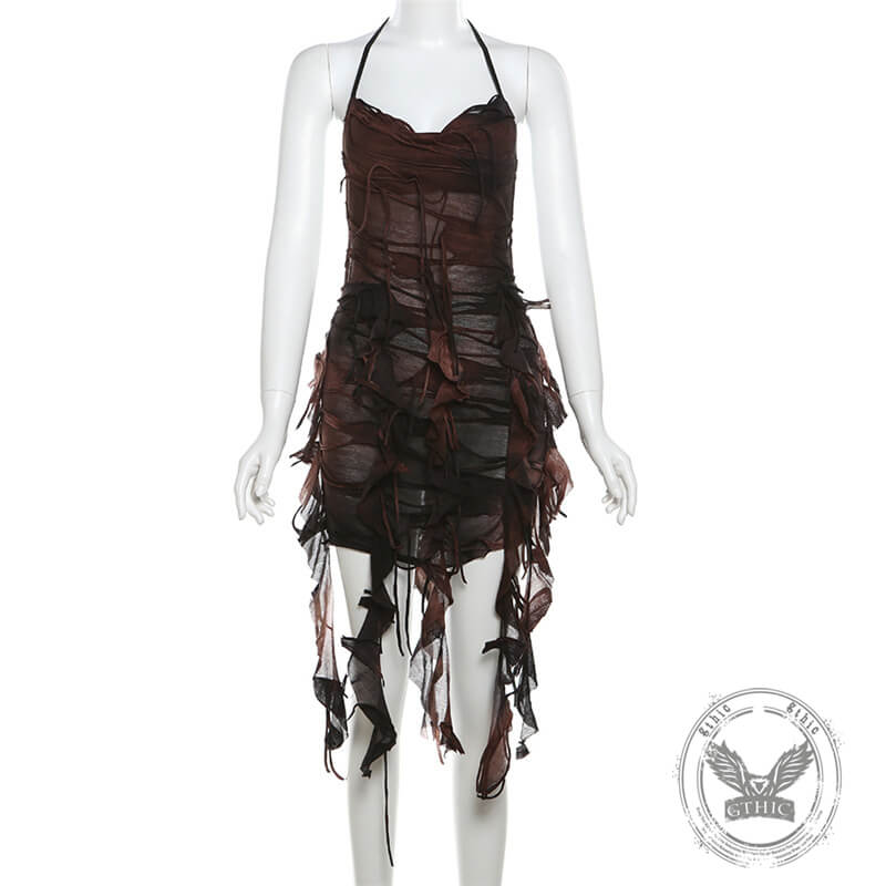 Sexy Ribbon Slim High Waist Halter Neck Backless Dress