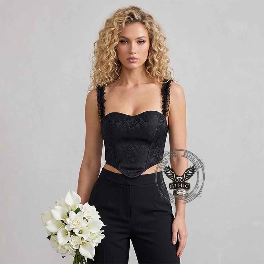 Sexy Sheer Lace Back Tie-Up Camisole Corset Top | Gthic.com	