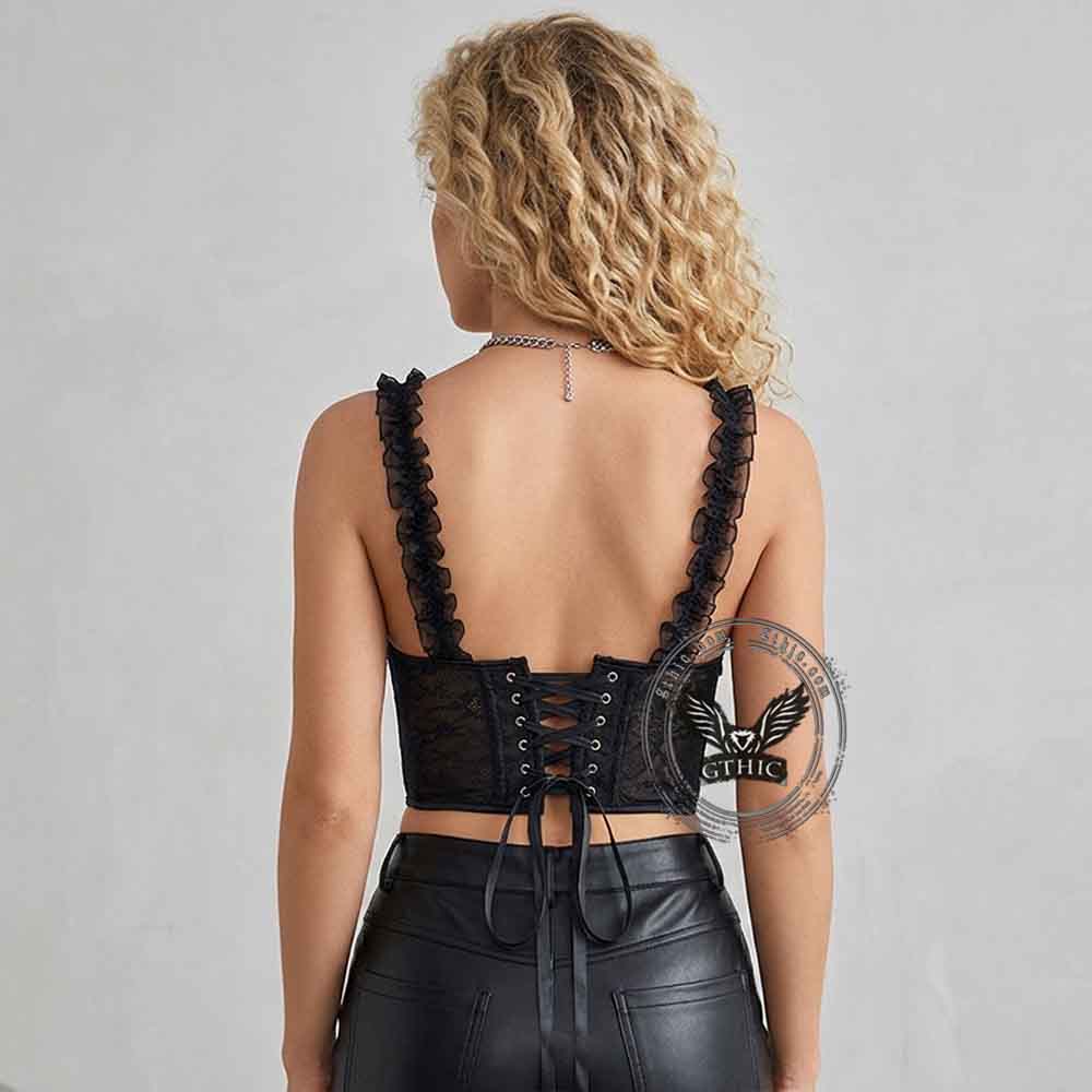 Sexy Sheer Lace Back Tie-Up Camisole Corset Top | Gthic.com	