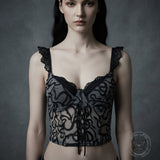 Sexy Sheer Mesh Embroidered Lace-Up Camisole | Gthic.com