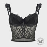 Sexy Sheer Mesh Embroidered Lace-Up Camisole | Gthic.com