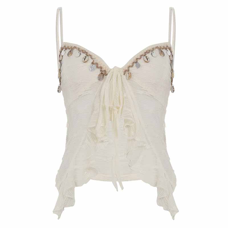 Sexy Shell Tassel V-Neck See-Through Camisole