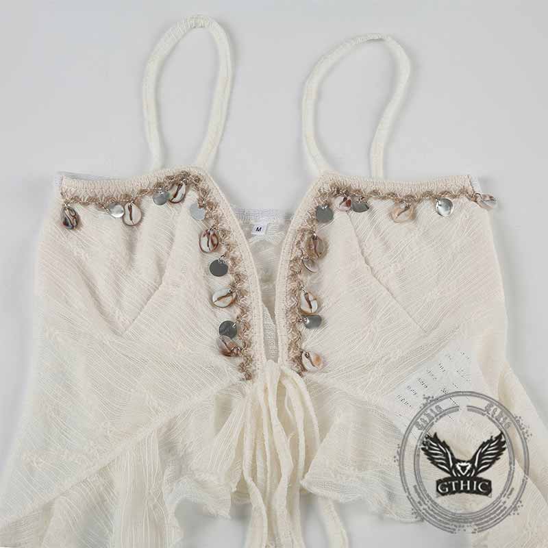 Sexy Shell Tassel V-Neck See-Through Camisole
