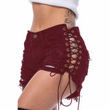 Sexy Side Lace-Up Design Solid Color Ripped Shorts