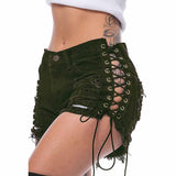 Sexy Side Lace-Up Design Solid Color Ripped Shorts