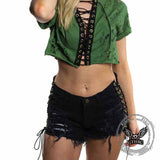 Sexy Side Lace-Up Design Solid Color Ripped Shorts