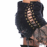 Sexy Side Lace-Up Design Solid Color Ripped Shorts