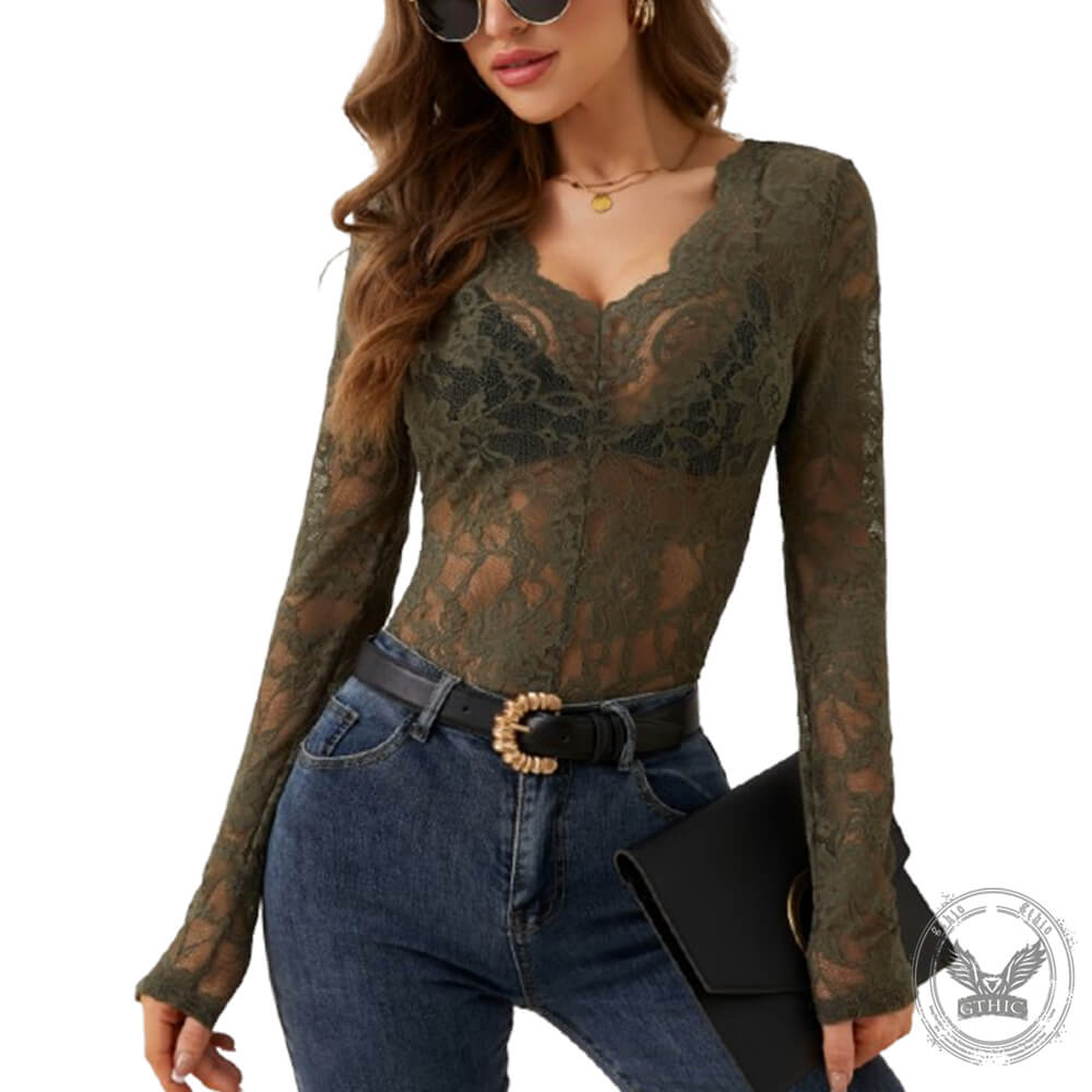 Sexy Single Layer Floral Lace Bottoming Top 03 | Gthic.com