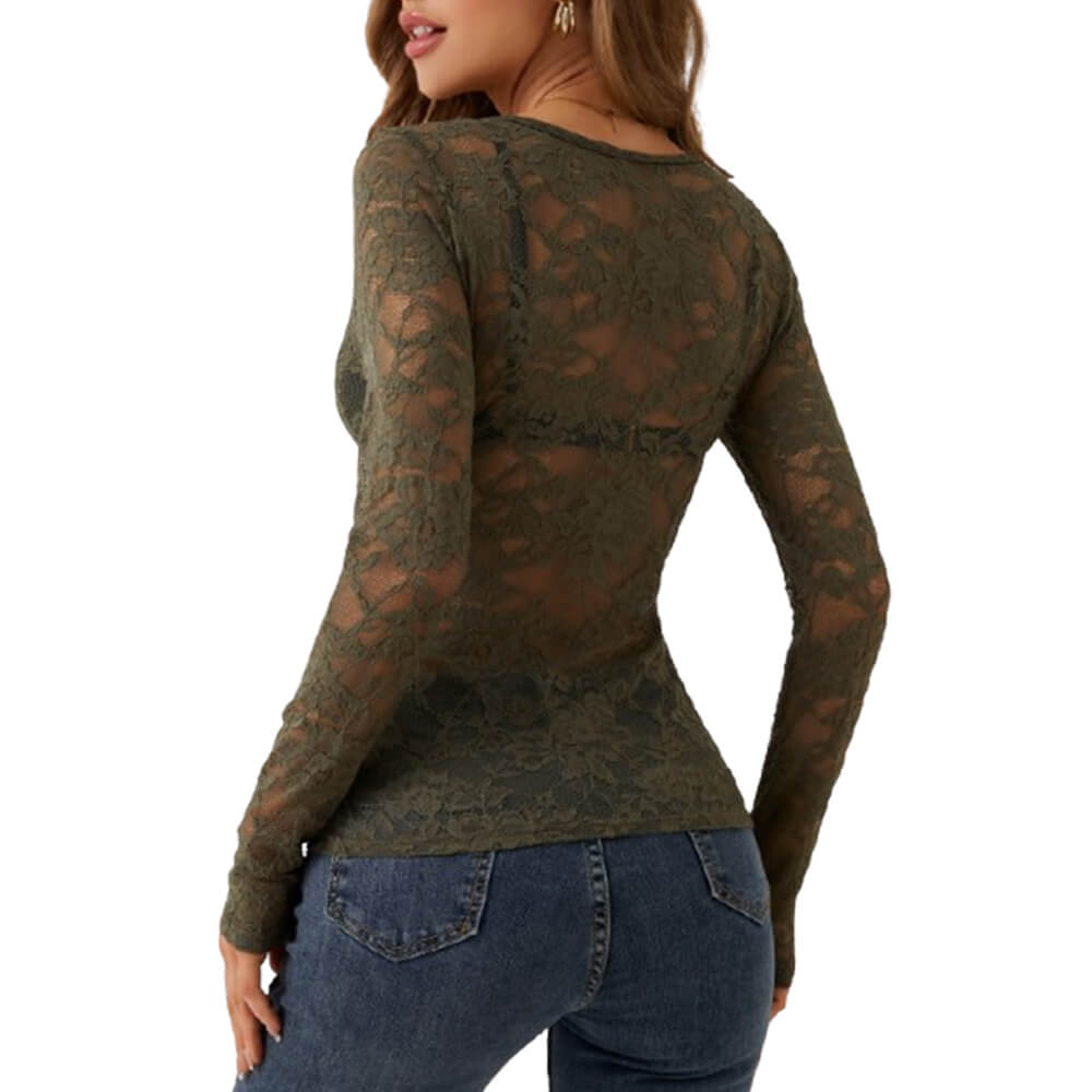Sexy Single Layer Floral Lace Bottoming Top