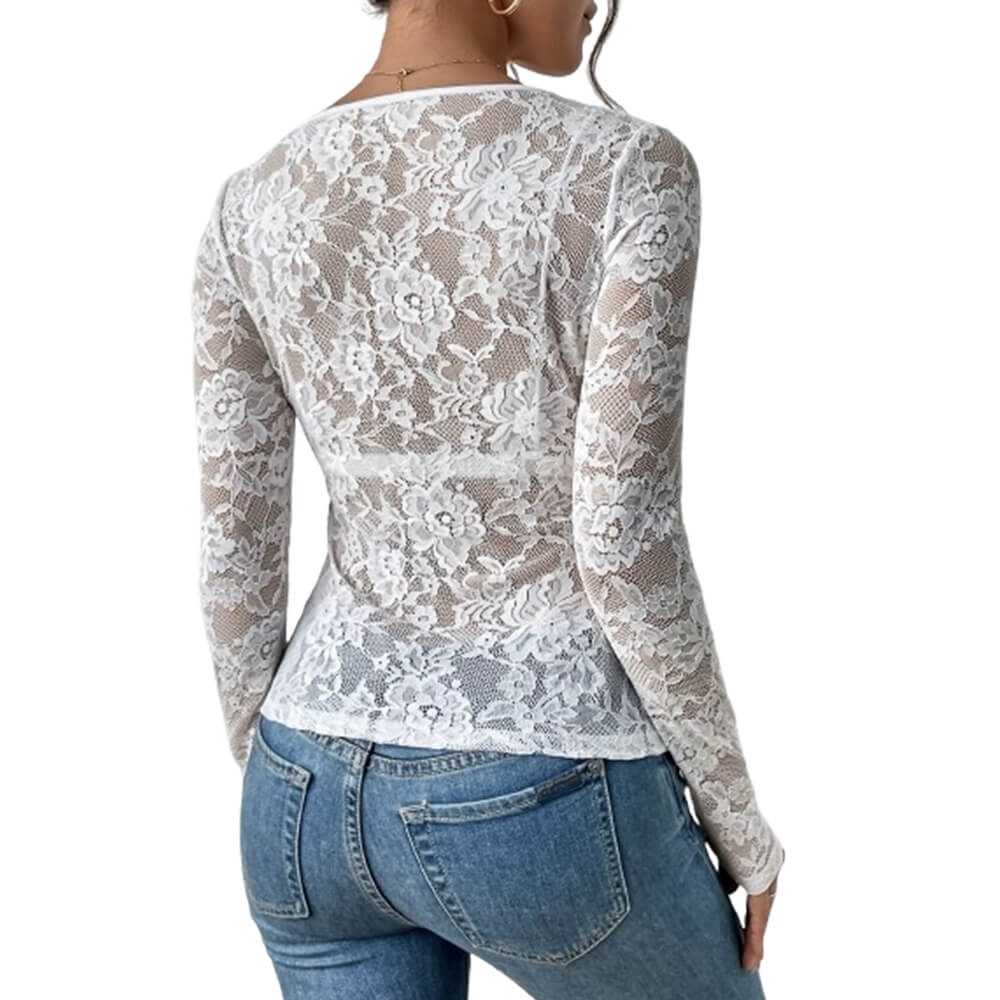 Sexy Single Layer Floral Lace Bottoming Top