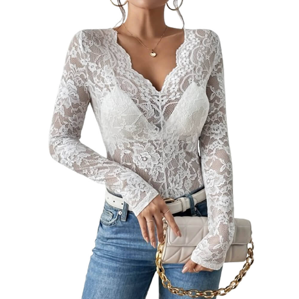 Sexy Single Layer Floral Lace Bottoming Top