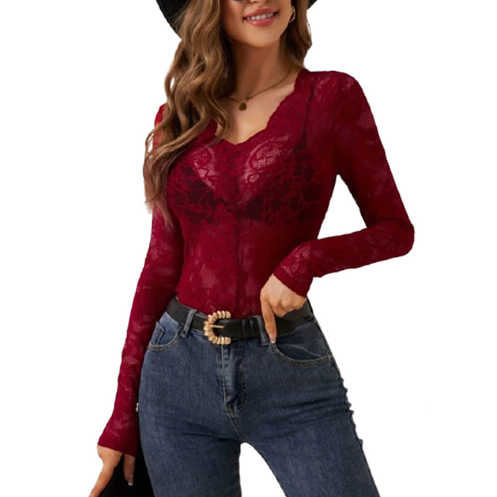 Sexy Single Layer Floral Lace Bottoming Top