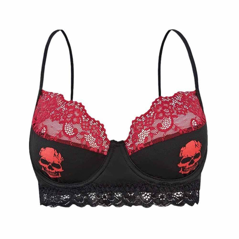 Skull Print Lace Trim Ultra-Thin Bra Underwear, Black / L (Bust 74-92cm) Skull Print Lace Trim Ultra-Thin Bra Underwear, Black / L (Bust 74-92cm)
